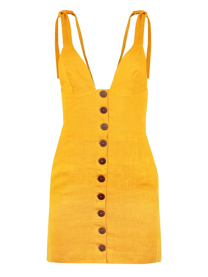 Linen Mini Dress, Upcycled Linen, in Yellow