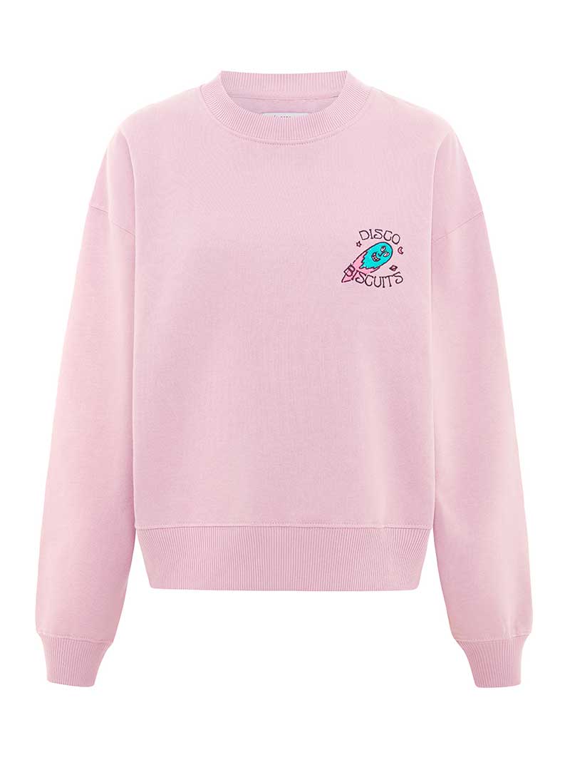 Disco Trip Embroidered Sweatshirt, Organic Cotton, in Ash Pink