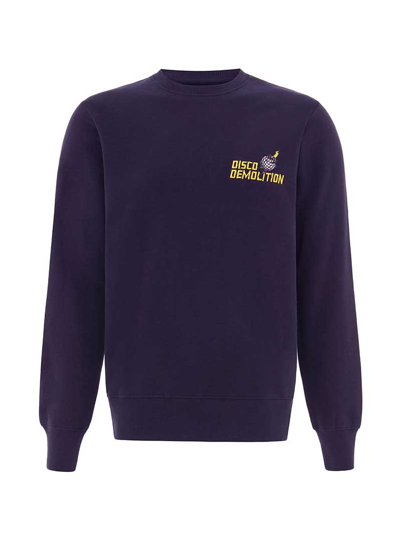 Disco Demolition Embroidered Mens Sweatshirt, Organic Cotton, in Navy