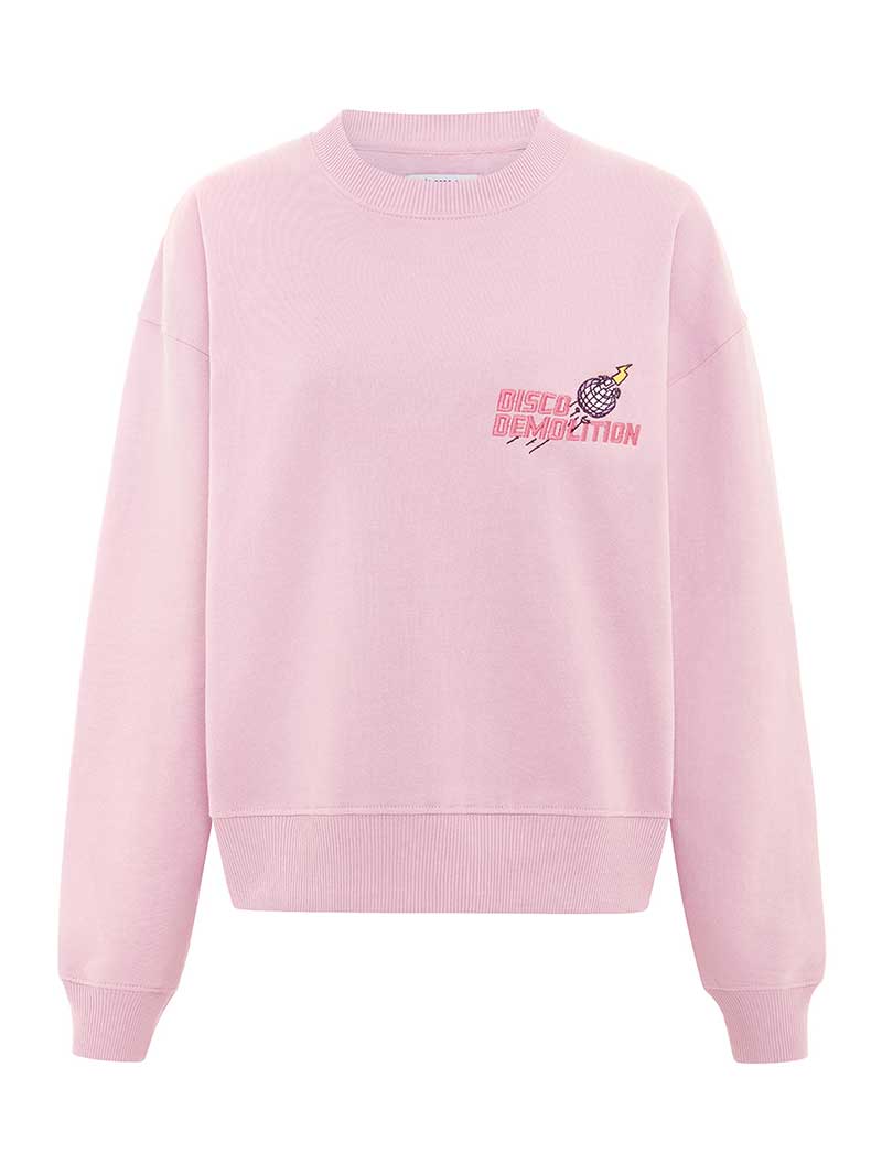 Disco Demolition Embroidered Sweatshirt, Organic Cotton, in Ash Pink