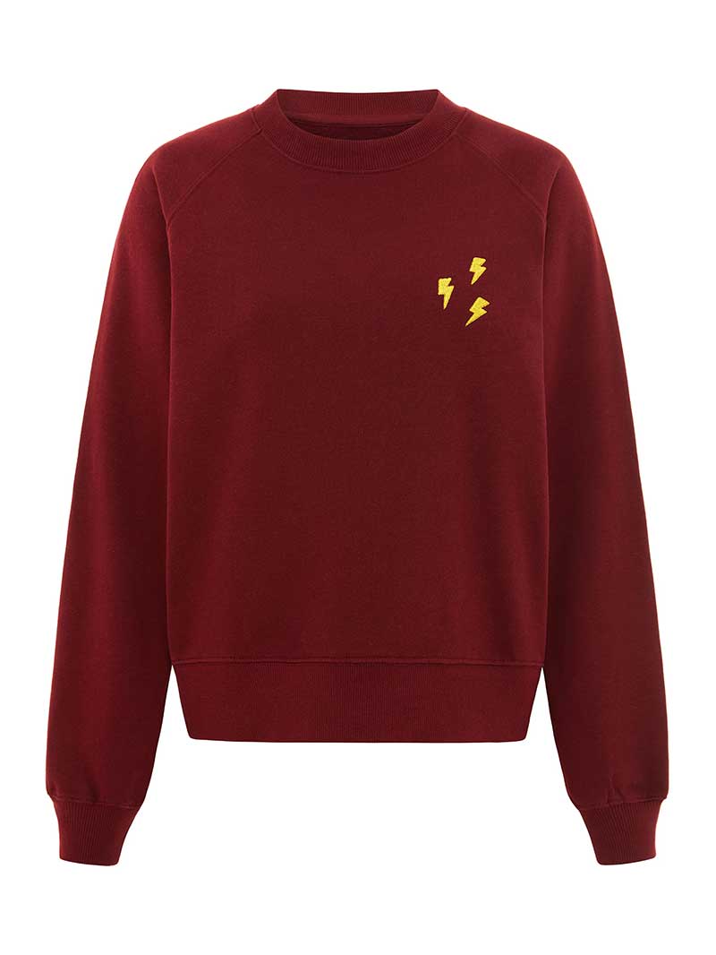 Flash Embroidered Sweatshirt, Organic Cotton, in Burgundy