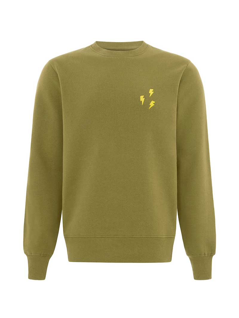 Flash Embroidered Mens Sweatshirt, Organic Cotton, in Khaki Green