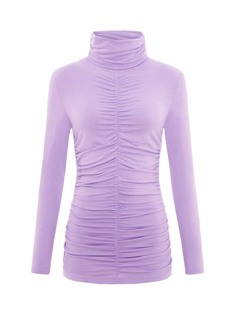 Tangle Gathered Turtleneck, Upcycled Cotton, in Lilac