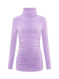 Tangle Gathered Turtleneck, Upcycled Cotton, in Lilac