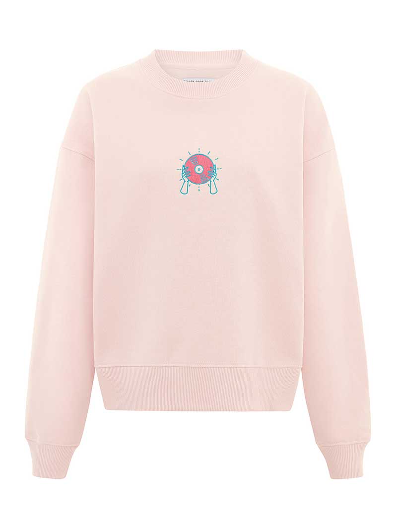 Disco Cult Embroidered Sweatshirt, Organic Cotton, in Pink