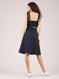 Linen Midi Skirt, Upcycled Linen, in Navy