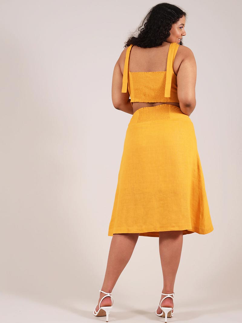 Linen Midi Skirt, Upcycled Linen, in Yellow