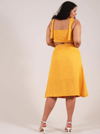 Linen Midi Skirt, Upcycled Linen, in Yellow