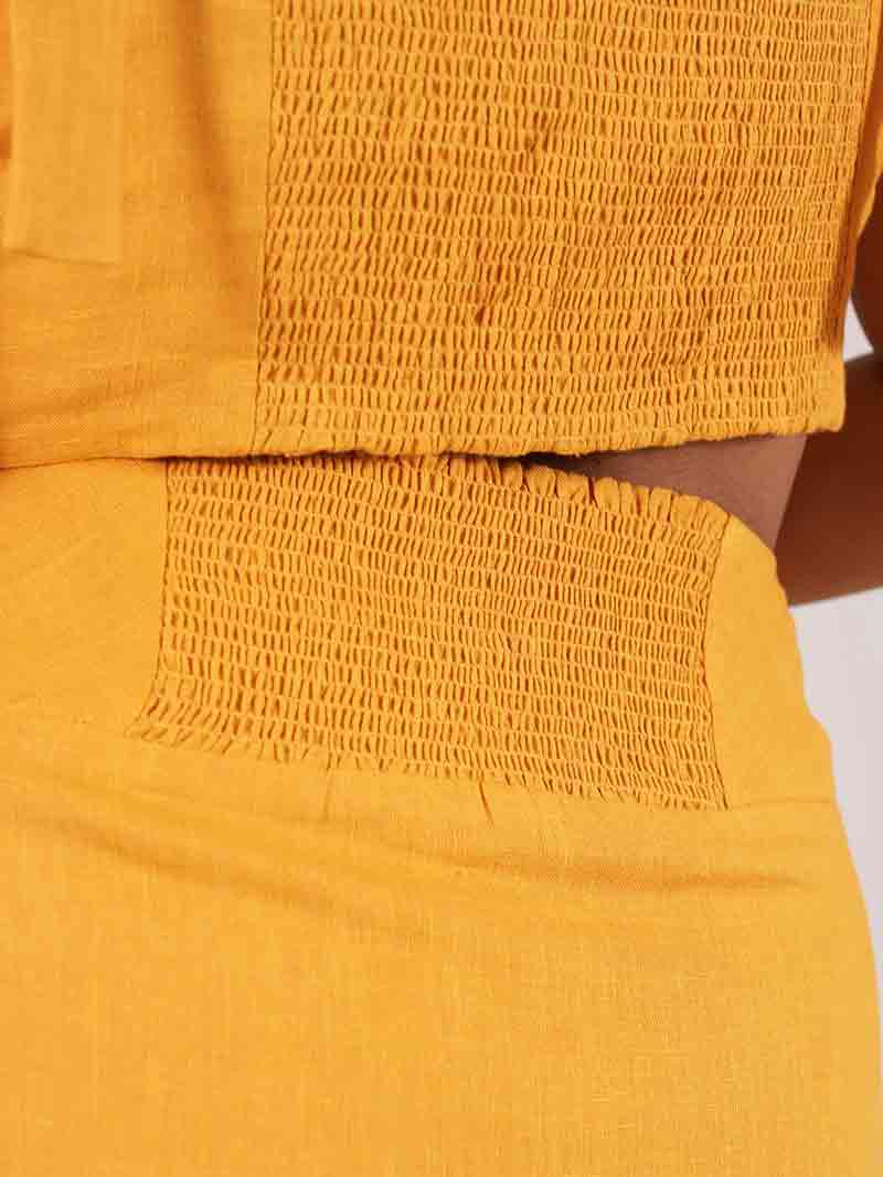 Linen Midi Skirt, Upcycled Linen, in Yellow