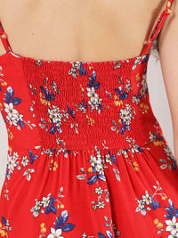 Flower Power Mini Dress, Upcycled Viscose, in Red Flower Print