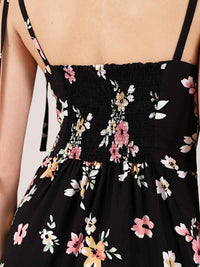 Flower Power Midi Dress with Slit, Upcycled Viscose, in Black Flower Print