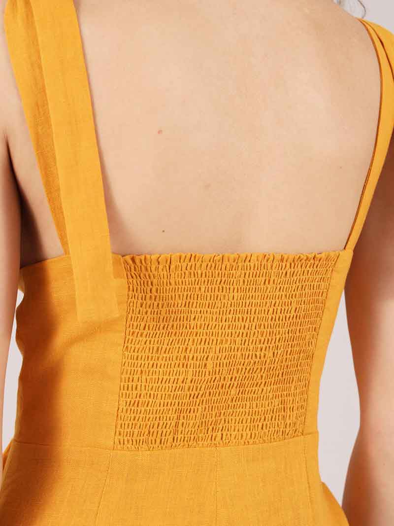 Linen Mini Dress, Upcycled Linen, in Yellow