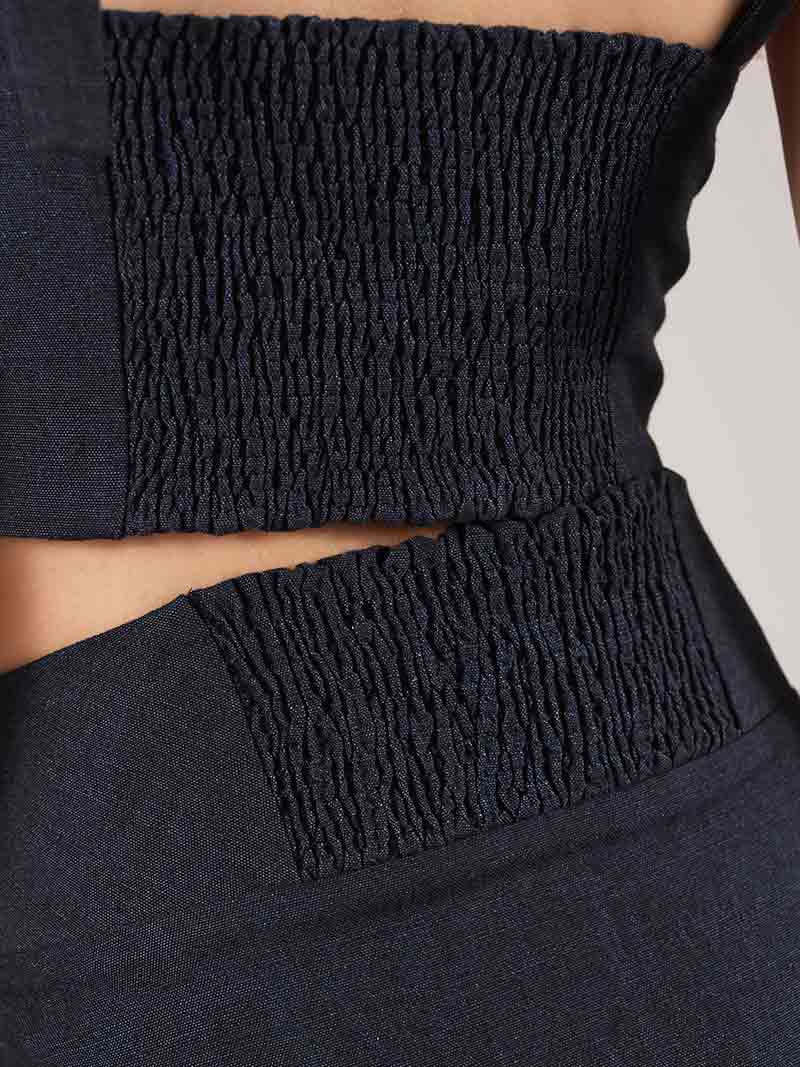 Linen Midi Skirt, Upcycled Linen, in Navy