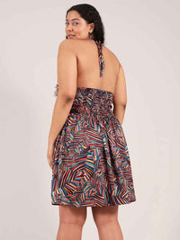 Beachy Halter Neck Mini Dress, Upcycled Viscose, in Colourful Print