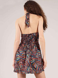 Beachy Halter Neck Mini Dress, Upcycled Viscose, in Colourful Print
