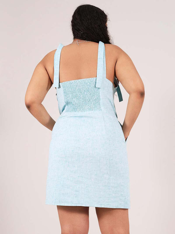 Linen Mini Dress, Upcycled Linen, in Sparkly Light Blue