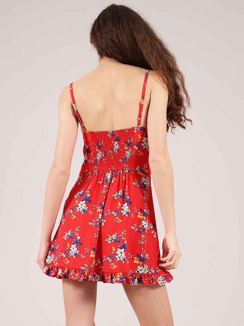 Flower Power Mini Dress, Upcycled Viscose, in Red Flower Print