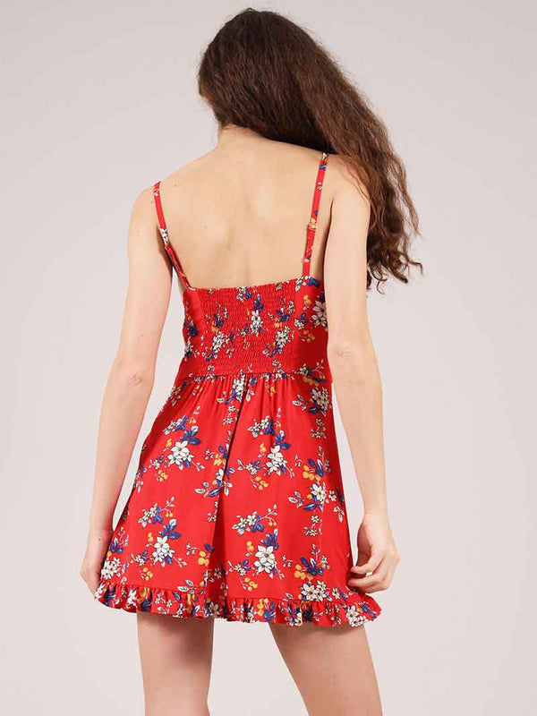 Flower Power Mini Dress, Upcycled Viscose, in Red Flower Print