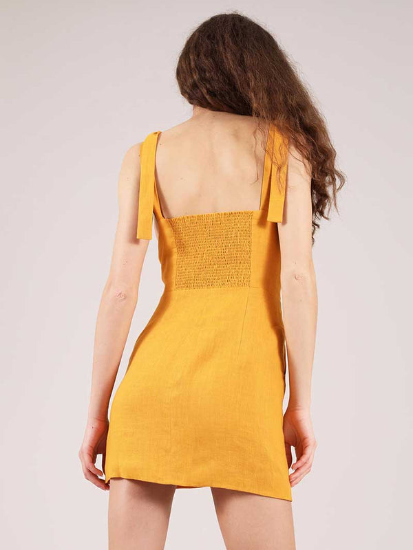 Linen Mini Dress, Upcycled Linen, in Yellow