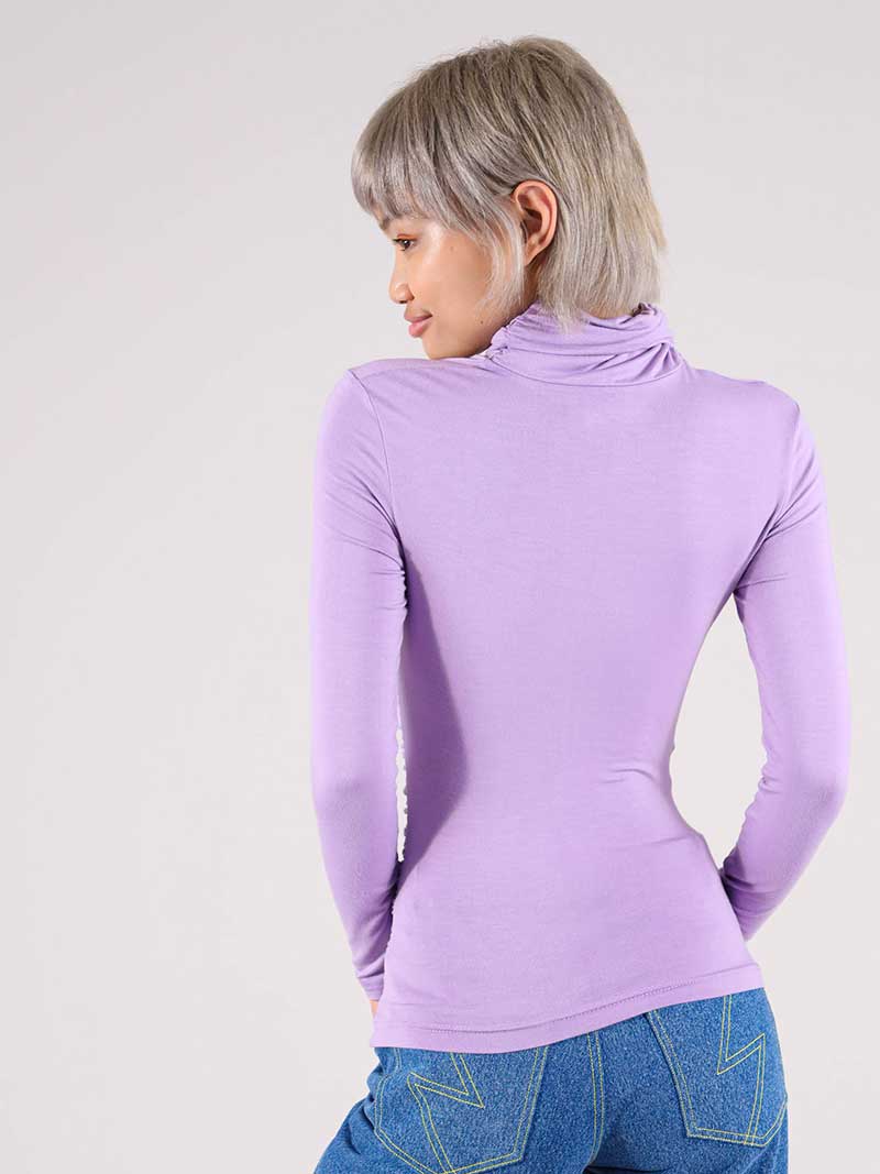 Tangle Gathered Turtleneck, Upcycled Cotton, in Lilac