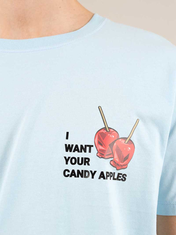 Candy Apples Mens Tee, Organic Cotton, in Light Blue