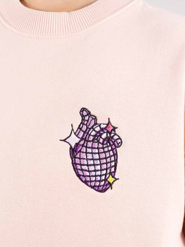 Dazzle Embroidered Sweatshirt, Organic Cotton, in Pink