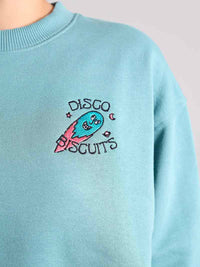 Disco Trip Embroidered Sweatshirt, Organic Cotton, in Turquoise Green
