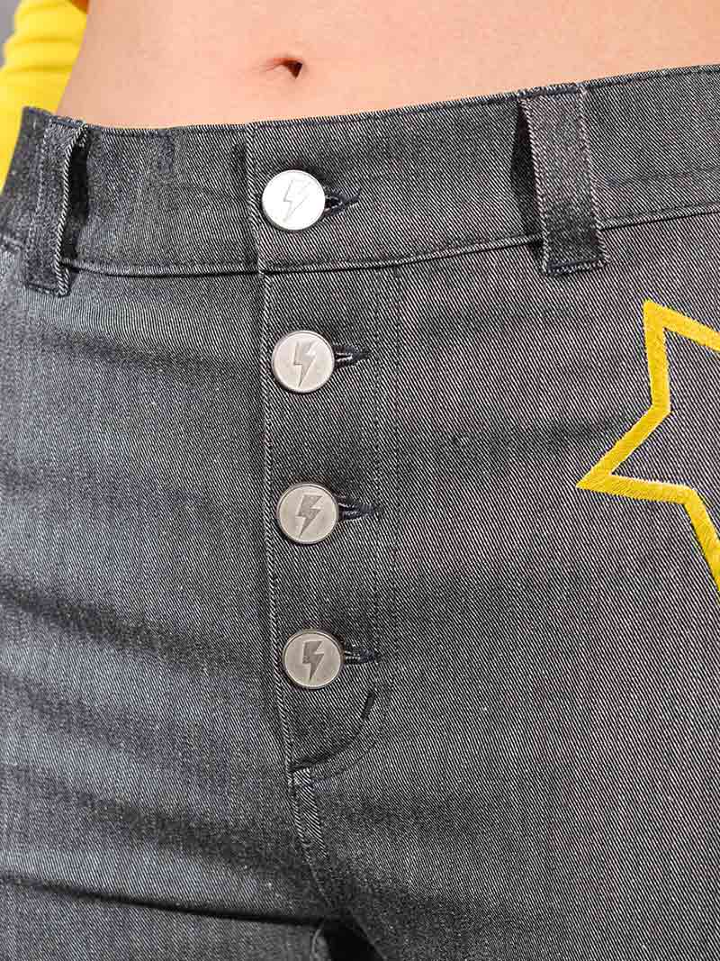 Starstruck Embroidered Skinny Jeans, Upcycled Denim, in Grey