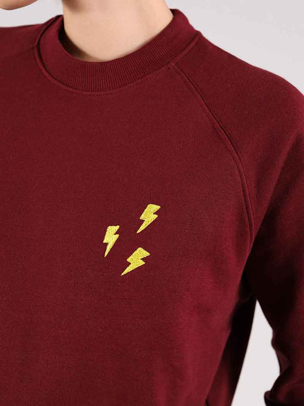 Flash Embroidered Sweatshirt, Organic Cotton, in Burgundy