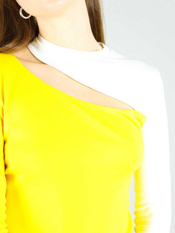 Vanity Slit Top, BCI Cotton, in Yellow & White