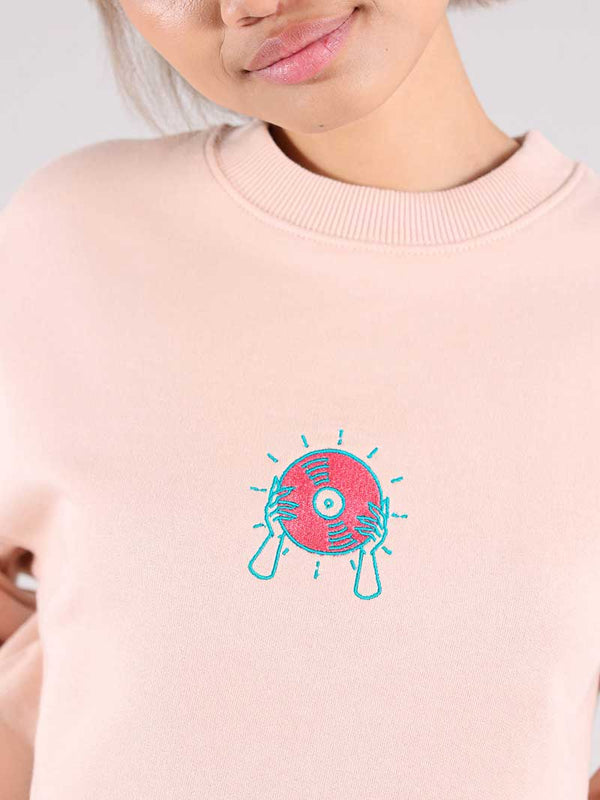 Disco Cult Embroidered Sweatshirt, Organic Cotton, in Pink