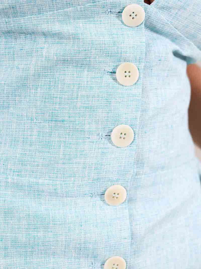 Linen Mini Dress, Upcycled Linen, in Sparkly Light Blue