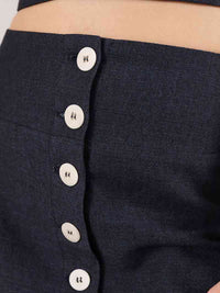 Linen Midi Skirt, Upcycled Linen, in Navy