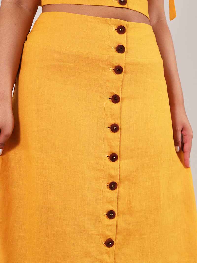 Linen Midi Skirt, Upcycled Linen, in Yellow