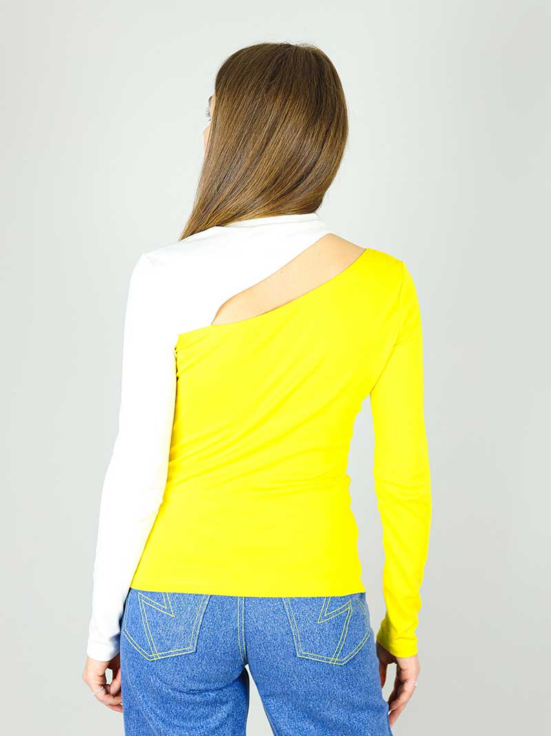 Vanity Slit Top, BCI Cotton, in Yellow & White