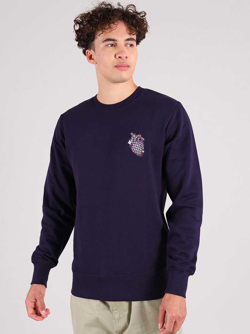 Dazzle Embroidered Mens Sweatshirt, Organic Cotton, in Navy