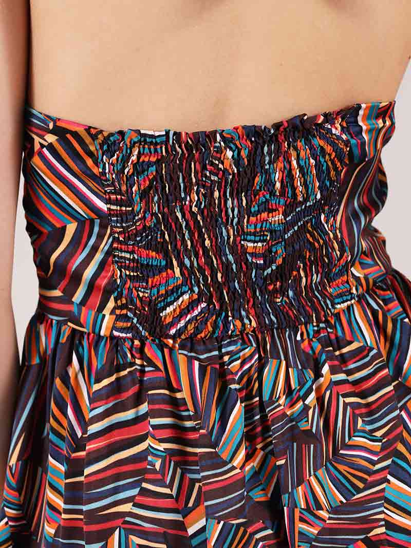 Beachy Halter Neck Mini Dress, Upcycled Viscose, in Colourful Print