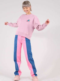 Disco Trip Embroidered Sweatshirt, Organic Cotton, in Ash Pink