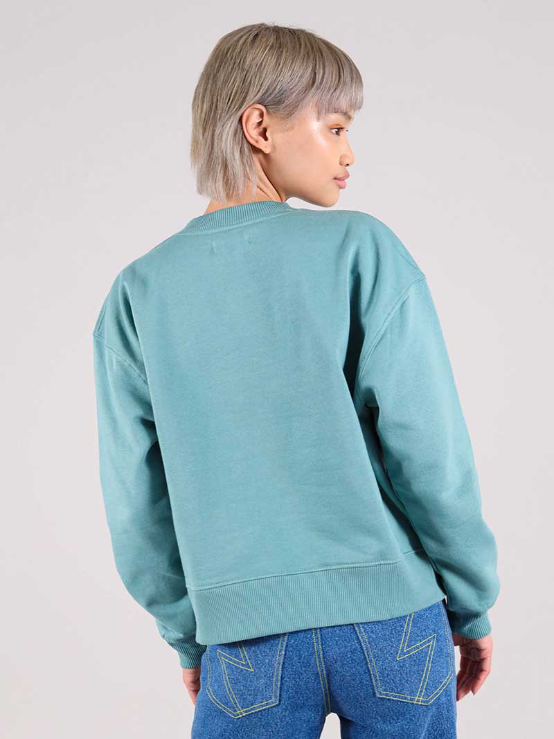 Disco Trip Embroidered Sweatshirt, Organic Cotton, in Turquoise Green