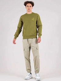 Flash Embroidered Mens Sweatshirt, Organic Cotton, in Khaki Green