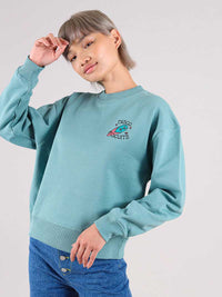 Disco Trip Embroidered Sweatshirt, Organic Cotton, in Turquoise Green