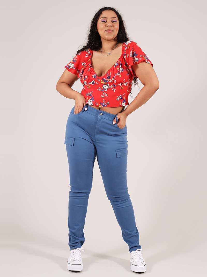 Flower Power Fitted Crop Top, Upcycled Viscose, in Red Flower Print