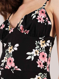 Flower Power Mini Dress, Upcycled Viscose, in Black Flower Print