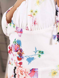 Flower Power Midi Dress with Slit, Upcycled Viscose, in White Flower Print