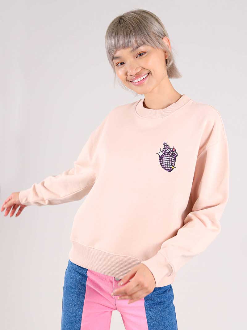 Dazzle Embroidered Sweatshirt, Organic Cotton, in Pink