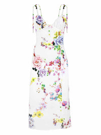 Flower Power Midi Dress with Slit, Upcycled Viscose, in White Flower Print