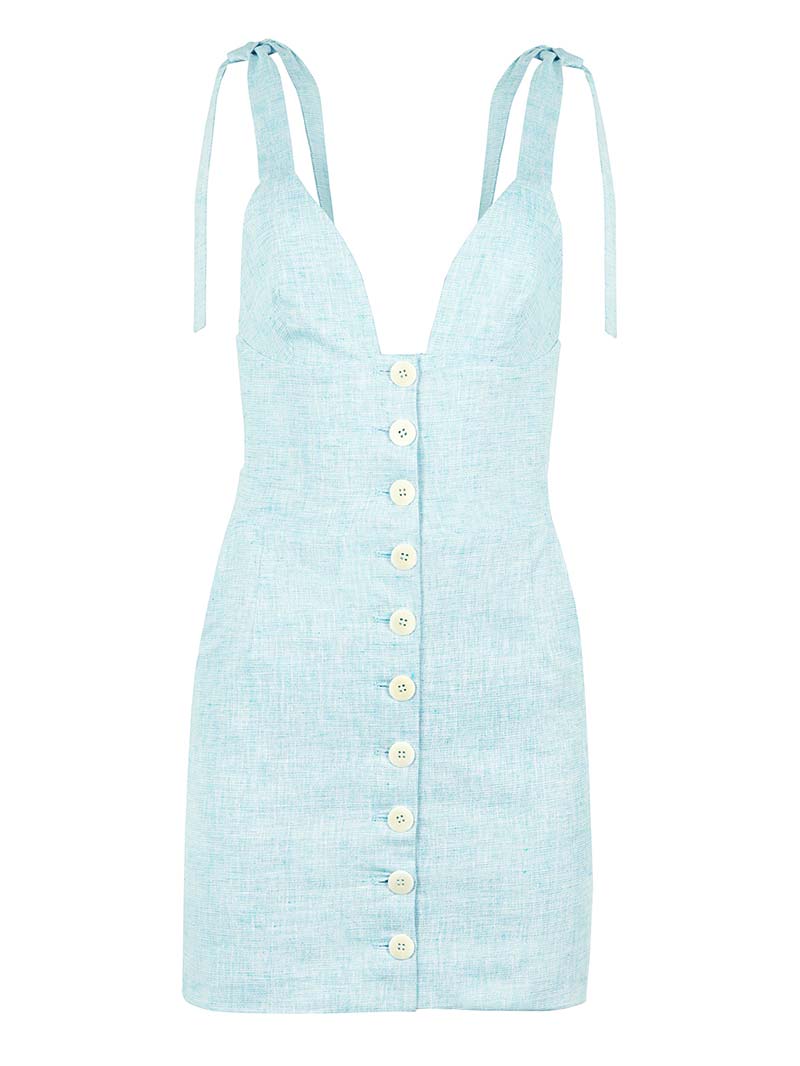Linen Mini Dress, Upcycled Linen, in Sparkly Light Blue