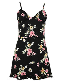 Flower Power Mini Dress, Upcycled Viscose, in Black Flower Print