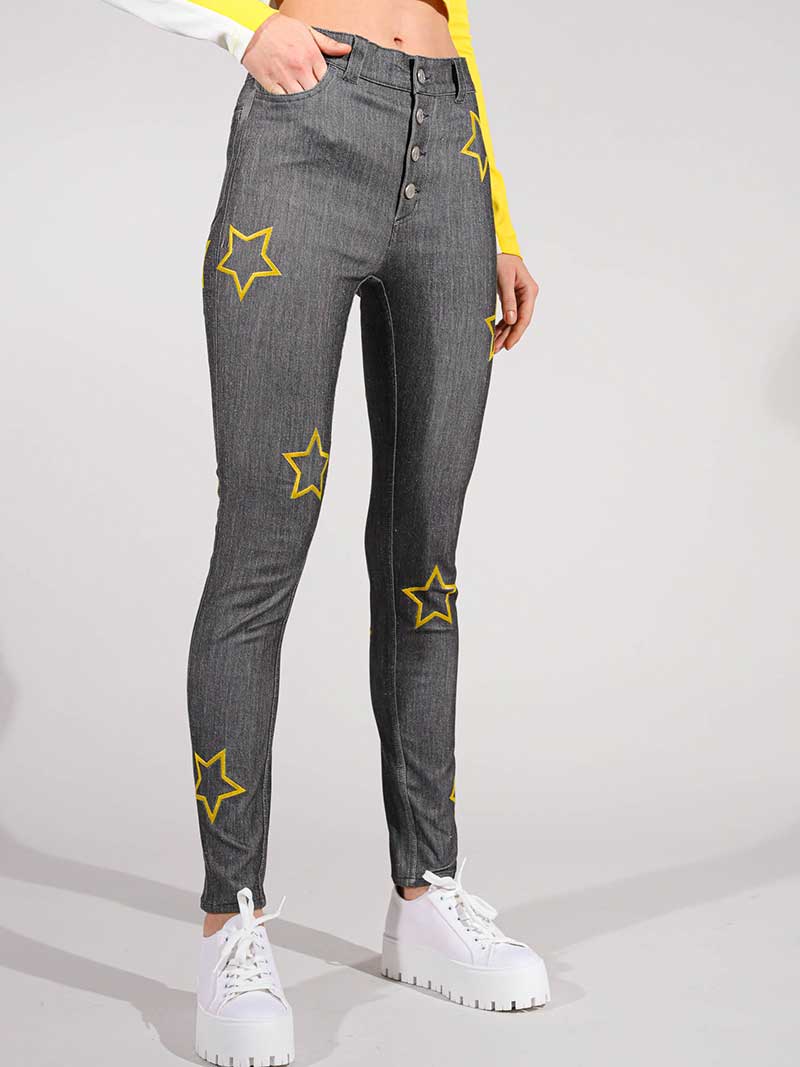 Starstruck Embroidered Skinny Jeans, Upcycled Denim, in Grey
