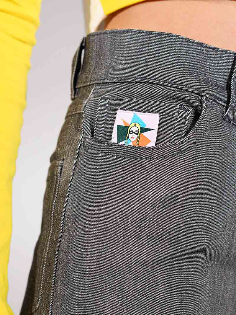 Starstruck Embroidered Skinny Jeans, Upcycled Denim, in Grey